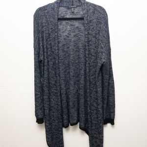 Eileen Fisher.  Navy and white knit w, waterfall style open face cardigan